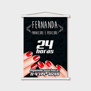 Mini Banner Lona Brilho 280g 20cm x 60cm 4x0 Sem verniz Cordinha, bastão e ponteira 